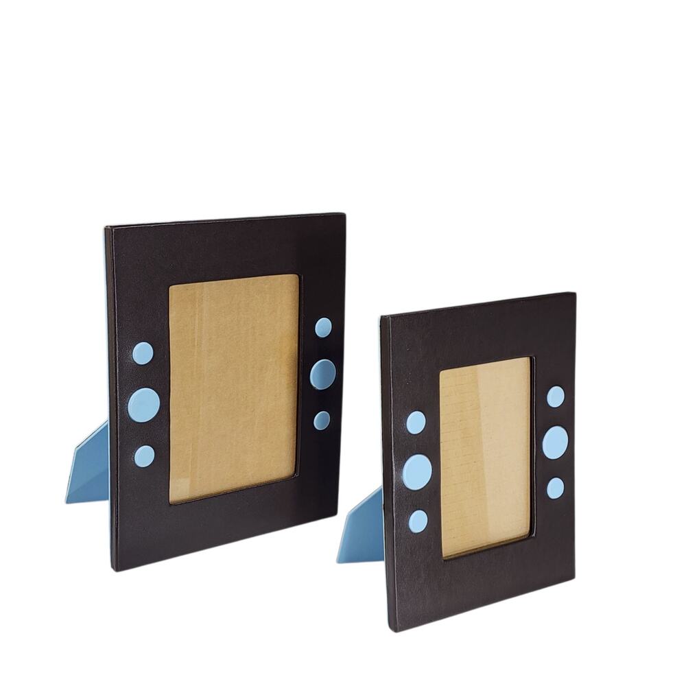 2 Sicura Italian Designs Picture Photo Frames Leather Brown Blue Circles 5x7 4x6